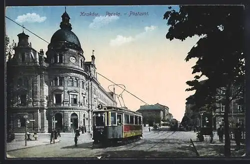 AK Krakau, Postamt und Strassenbahnen, Kreuzung