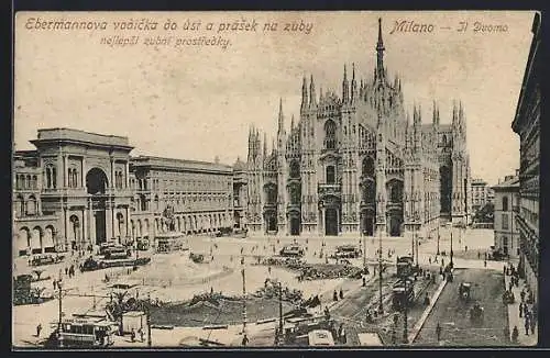 AK Milano, Il Duomo, Strassenbahn