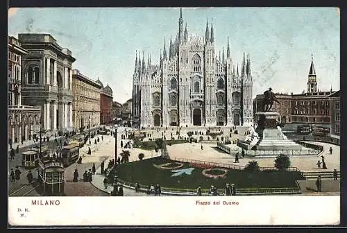 AK Milano, Piazza del Duomo, Strassenbahn