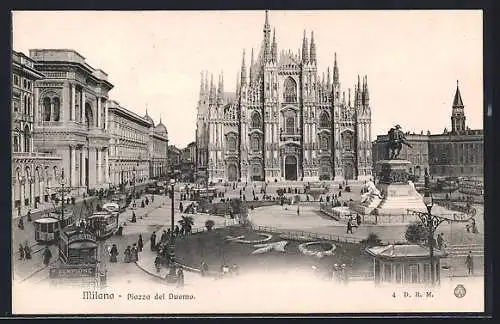 AK Milano Piazza del Duomo, Strassenbahn