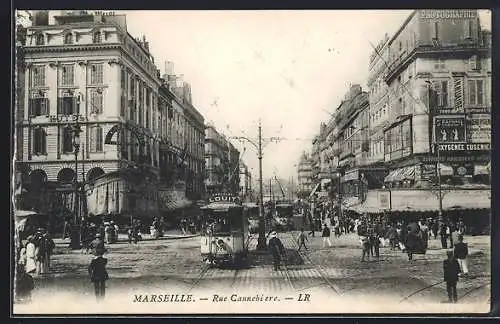 AK Marseille, Strassenbahnen verkehren in der Rue Cannabiere