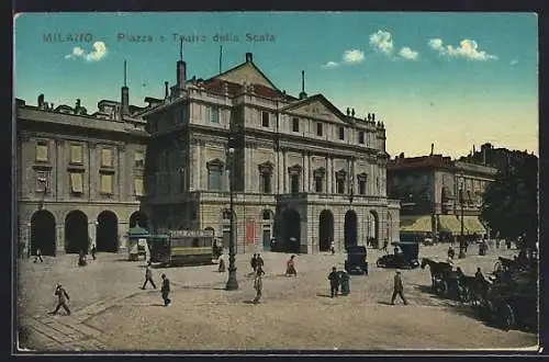 AK Milano, piazza e teatro della Scala, Strassenbahn