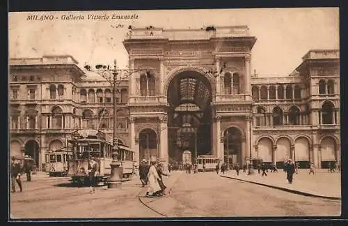 AK Milano, Galleria Vittorio Emanuele, Strassenbahn