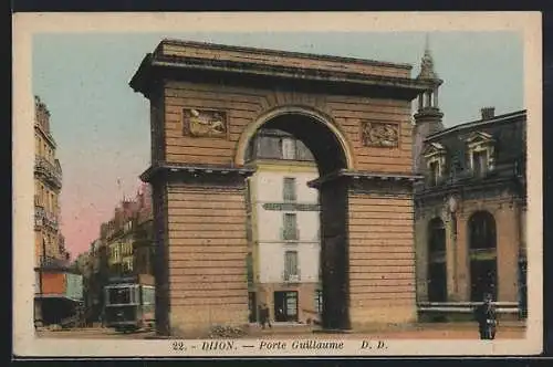 AK Dijon, Porte Guillaume, Strassenbahn