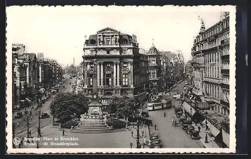 AK Brussel, De Brouchèreplaats, Strassenbahn