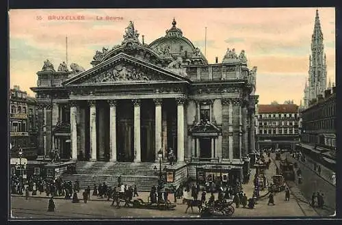 AK Bruxelles, La Bourse, Strassenbahn