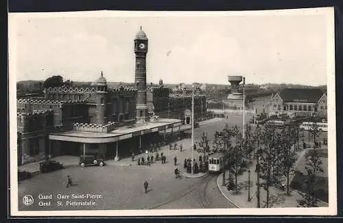 AK Gent, St. Pietersstatie, Strassenbahn