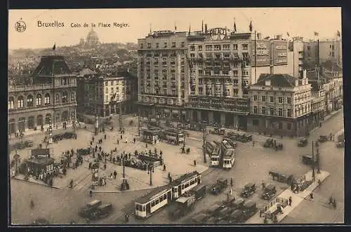 AK Bruxelles, Coin de la Place Rogier, Strassenbahn