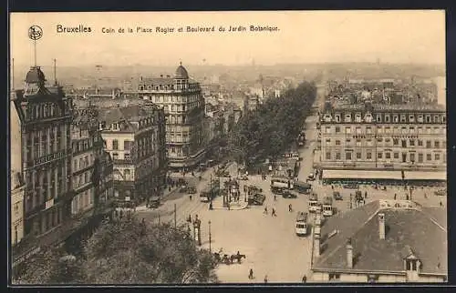 AK Bruxelles, Coin de la Place Rogier et Boulevard du Jardin Botanique, Strassenbahn