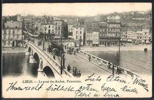 AK Liége, Le Pont des Arches, Strassenbahn