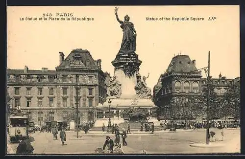 AK Paris, La Statue et la Place de la République, Strassenbahn