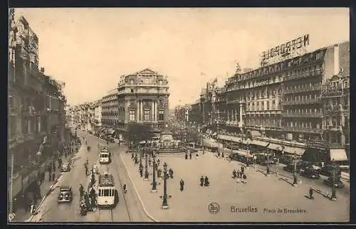 AK Bruxelles, Place de Brouckère, Strassenbahn