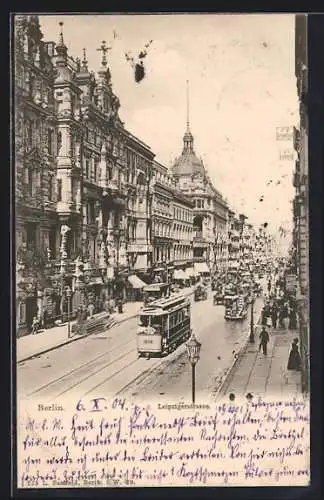 AK Berlin, Strassenbahn auf der Leipziger Strasse