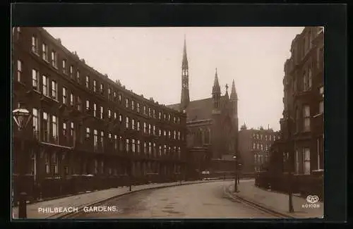 AK Philbeach Gradens, Strassenpartie mit Kirche