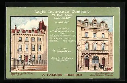 Künstler-AK London, Eagle Insurance Company, 79, Pall Mall, Residence of Nell Gwyn 1671-1687, Now Head Office
