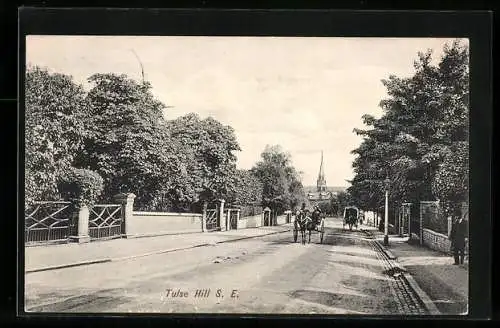 AK Tulse Hill, Strassenpartie mit Kirche