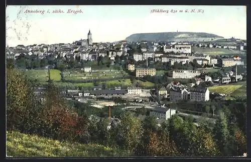 AK Annaberg / Erzgebirge, Panorama-Ansicht mit Verladebahnhof und Pöhlberg