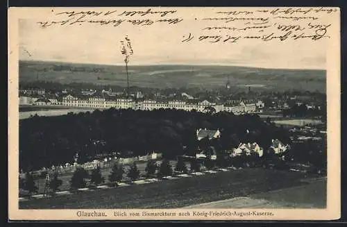 AK Glauchau, Friedrich-August-Kaserne vom Bismarckturm aus