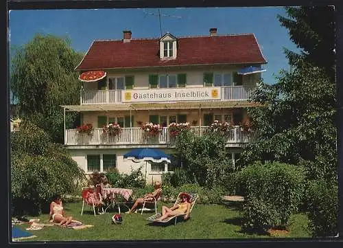 AK Wasserburg /Inn, Pension Gästehaus Inselblick J. Schreiber, mit sonnenbadenden Gästen