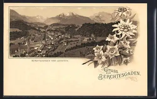 Lithographie Berchtesgaden, Ansicht vom Lockstein aus