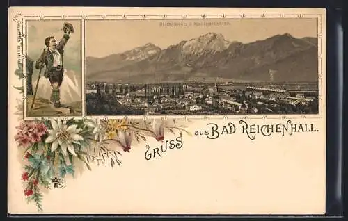 Lithographie Bad Reichenhall, Ansicht mit Achselmannstein