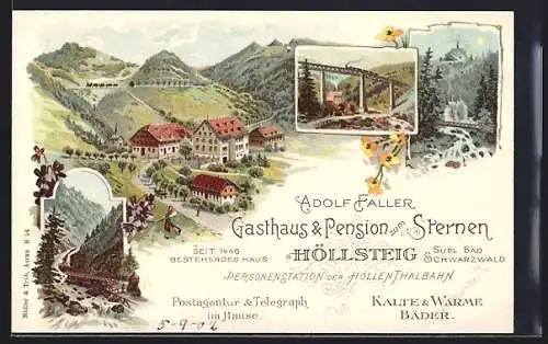 Lithographie Höllsteig /Südl. Bad. Schwarzwald, Gasthof u. Pension zum Sternen, Bes. Adolf Faller