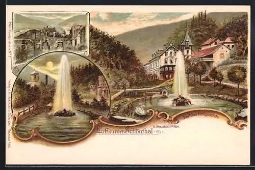 Lithographie Schönthal / Neustadt, Kurhaus Königsmühle, Wolfsburg