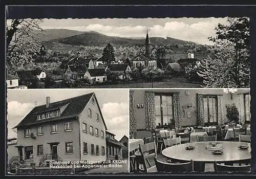 AK Nesselried / Baden, Gasthaus zur Krone, Ortsansicht mit Kirche