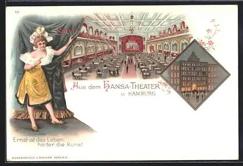 Lithographie Hamburg-St.Georg, Innenansicht vom Hansa-Theater