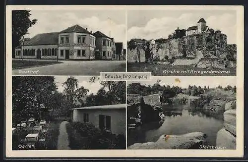 AK Beucha b. Leipzig, Kirche, Gasthof, Steinbruch