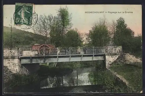 AK Rochechouart, Paysage sur la Graine avec pont et chariot