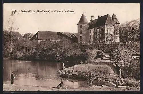 AK Saint-Vitte, Château de Cursac avec pêcheurs au bord de l`étang