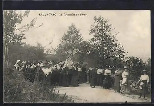 AK Sauvagnac, La Procession au départ