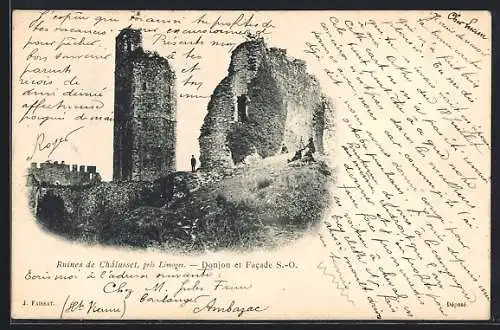 AK Châlusset, Donjon et facade S.-O. des ruines près Limoges