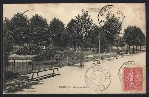 AK Limoges, Champ de Juillet avec bancs et promenade arborée