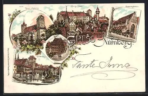 Lithographie Nürnberg, Burg, Kaiserstallung, Henkersteg