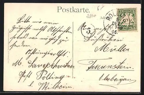 Künstler-AK Weilheim / Oberbayern, Totalansicht mit Kirche