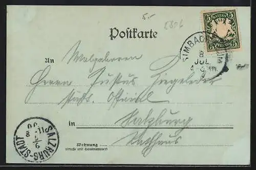 Mondschein-AK Simbach / Inn, Portal mit Innbrücke