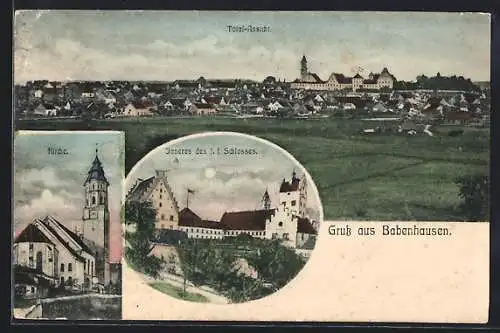 AK Babenhausen / Schwaben, Kirche, Inneres des Schlosses und Gesamtansicht