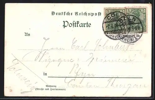 Lithographie Köln, Hohenzollernring, Dom (Südseite), Bismarck-Denkmal