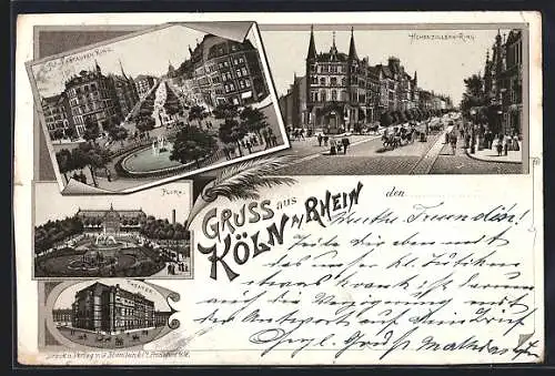 Lithographie Köln-Neustadt, Theater, Hohenzollernring und Hohenstaufenring