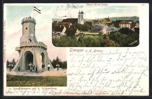 AK Giengen, Ansicht der Nord-West-Seite, Aussichtsturm auf dem Schiessberg