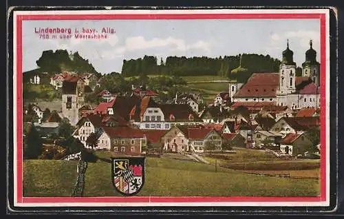 AK Lindenberg / Allgäu, Teilansicht mit Kirche, Wappen