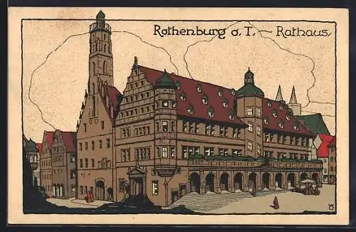 Steindruck-AK Rothenburg / Tauber, Rathaus