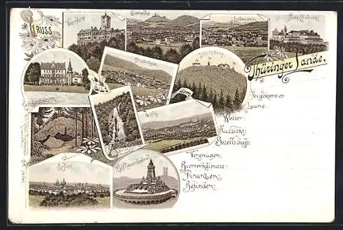 Lithographie Gotha /Thüringen, Teilansicht, Wasserfall im Trusenthal, Thorstein