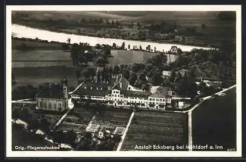 AK Mühldorf a. Inn, Anstalt Ecksberg, Fliegeraufnahme