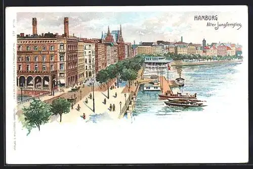 Lithographie Hamburg-Neustadt, Blick auf den Alten Jungfernstieg