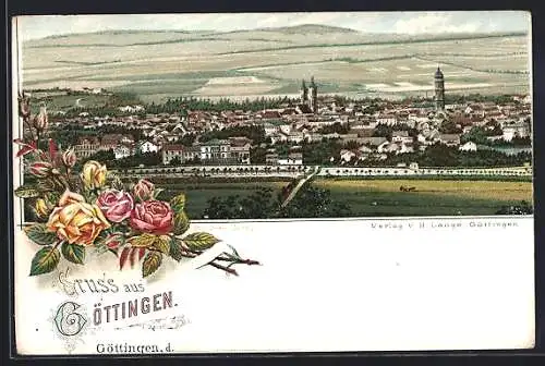 Lithographie Göttingen, Panorama der Ortschaft