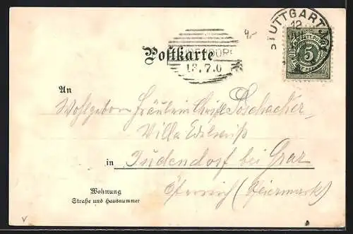 Lithographie Degerloch, Aussichtsturm, Bergbahn