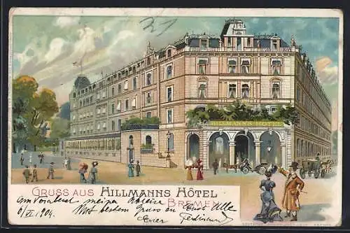 Lithographie Bremen, Blick auf Hillmanns Hotel